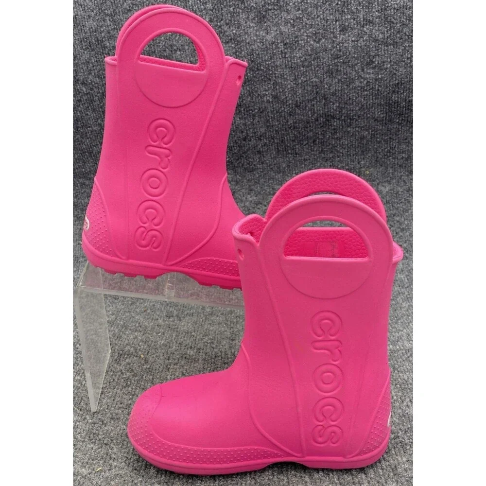 Crocs Kids Handle It Rain Boots Pink Slip On Waterproof Mud Shoes Size C 12
